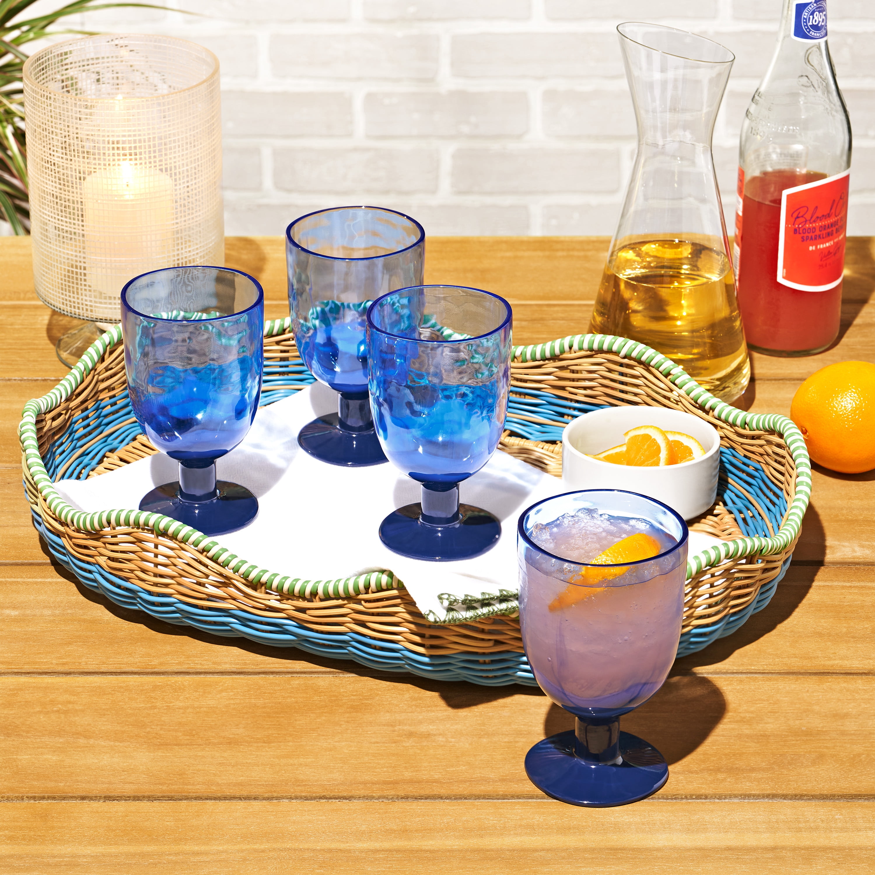 Beautiful 4-Piece 16-Ounce Acrylic Goblet Wine Colorblock Set, Multi-Color by Drew Barrymore
