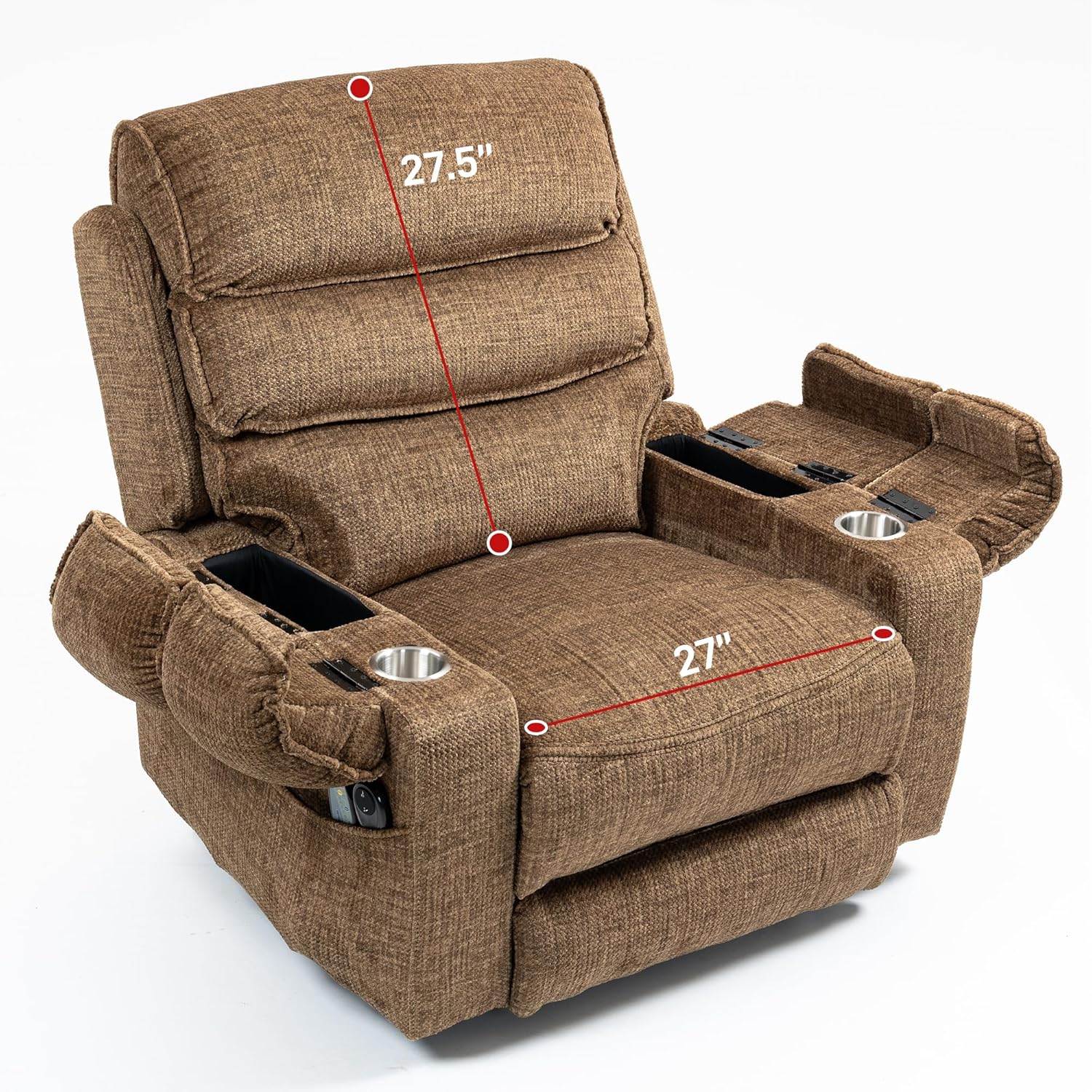 Power Lift Chair with Heat and Massage for Elderly Big Man 400lb, 27in Extra Wide Lay Flat Recliner with Hidden Cup Holders, Infinite Position Lifting Recliners for Seniors, Extended Footrest