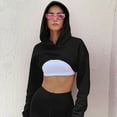 thumbnail image 4 of Crop Hoodie for Women Pullover Casual Sporty Solid Color Long Sleeve Autumn Fall Clothes Tops Hooded Sweatshirts Black S, 4 of 8