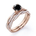 thumbnail image 4 of JeenMata Twisted Pave - 1.75 Carat Round Shaped Lab Created Black Diamond and Moissanite - Four Prong Wedding Set - 18K Rose Gold Plating over Silver, 4 of 7