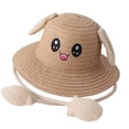 thumbnail image 3 of Sombrero de paja de conejito, gorra de pescador con aleros grandes, protección solar, duradera y bonita. Caqui, 3 of 9