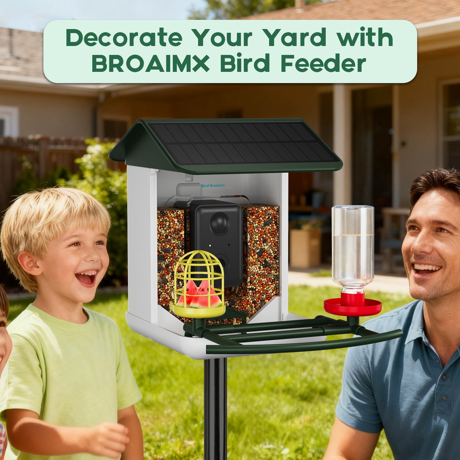 Bird Feeder with Camera No Subscription-Free AI Forever for 1,1000+ Birds Identification, 2K HD & 5MP Night Vision, Record Video Live View, 64GB Card, App Alerts, Gifts for Bird Lovers (Green)