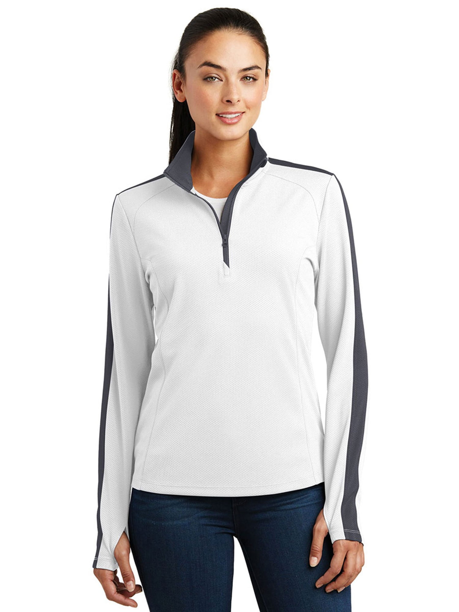 SportTek SportTek Ladies SportWickTextured Colorblock 1/4Zip Pullover