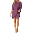 thumbnail image 2 of Conjunto de lounge de gran tamaño para mujeres INSPIRE CHIC, sudaderas de entrenamiento, camiseta con pantalones cortos de ciclista, conjuntos en L púrpura y rojo, 2 of 6