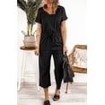 thumbnail image 3 of ABPHQTO Mono negro de mujer con cuello en V y manga corta, 3 of 5