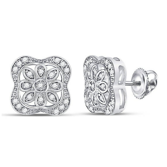 1/8 Carat (ctw I-J, I2) Diamond Flower Earrings in Sterling Silver