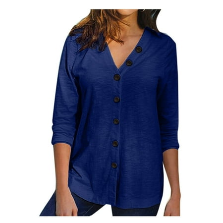 Women's Casual Long Sleve V Neck Tops Shirt Blouse Loose Tunic ...