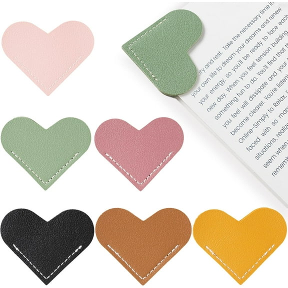 Leather Heart Bookmarks -Handmade Book Corner Page Clips for Women, Kids, Teens. Unique Birthday/Christmas Gifts for Book Lovers(6 Pcs)