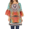 thumbnail image 1 of Sakkas Inna Colorful Shift Dress Tunic with Bell Ruffled Sleeves & Rhinestones - SCW162-White - One Size, 1 of 5