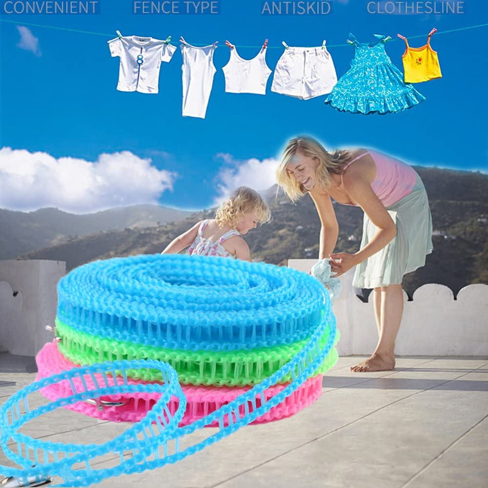 3 Pack of ALINNA Adjustable Nylon Clothesline Pink Blue Green Colors Windproof Clothes Drying Rope Travel Clothes Line Portable Laundry Line for Indoor Outdoor Camping Home Hotel 5m/16.4ft