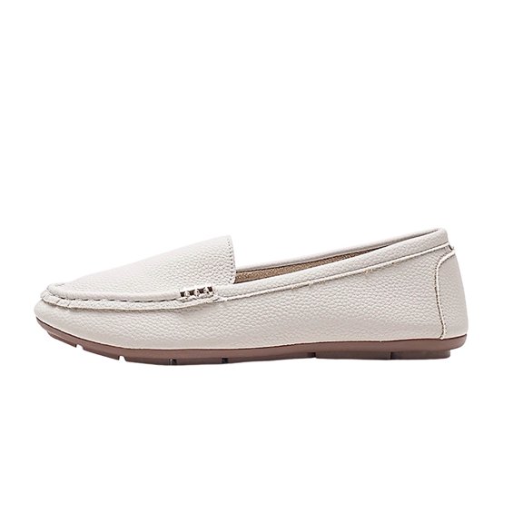 Beige Ladies Casual French Style Flat Shoes With Buckle Closure Square Toe Low Cut Design Lightweight Comfortable For Everyday Wear