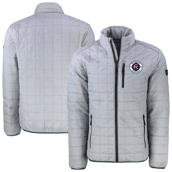 Men's Cutter & Buck Gray New England Revolution Rainier PrimaLoft Eco Insulated Puffer Full-Zip Jacket