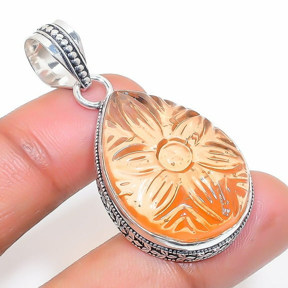 Citrine Gemstone Handmade 925 Sterling Silver Jewelry Pendant 1.81"