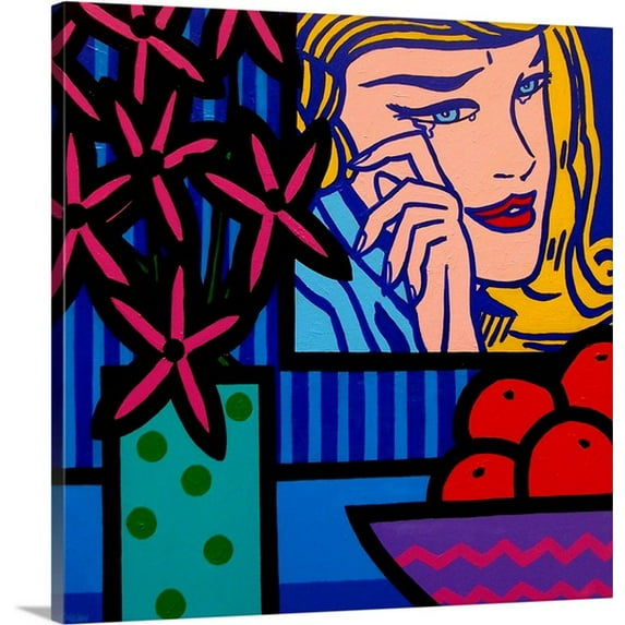 Great BIG Canvas John Nolan Premium Thick-Wrap Canvas entitled Still Life With Lichtenstein Crying Girl