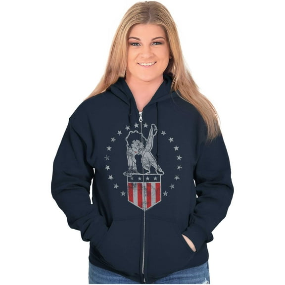 Betty Boop Vintage Pin Up Flag Zip Hoodie Sweatshirt Women Brisco Brands S