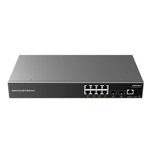 Switch Administrable Grandstream GWN7801P 8 puertos POE Gigabit + 2 SFP Capa 2+ FAN-LESS QoS