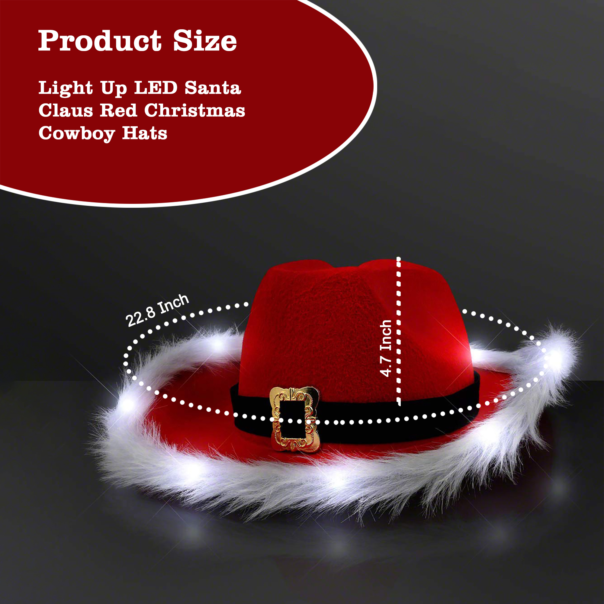 Light up LED Christmas Cowboy Hat Santa Hat Pack of 06 