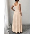thumbnail image 2 of Beige Womens V-Neck Flowy Maxi Dress With Ruffled Cap Sleeves And Tiered Skirt, 2 of 5