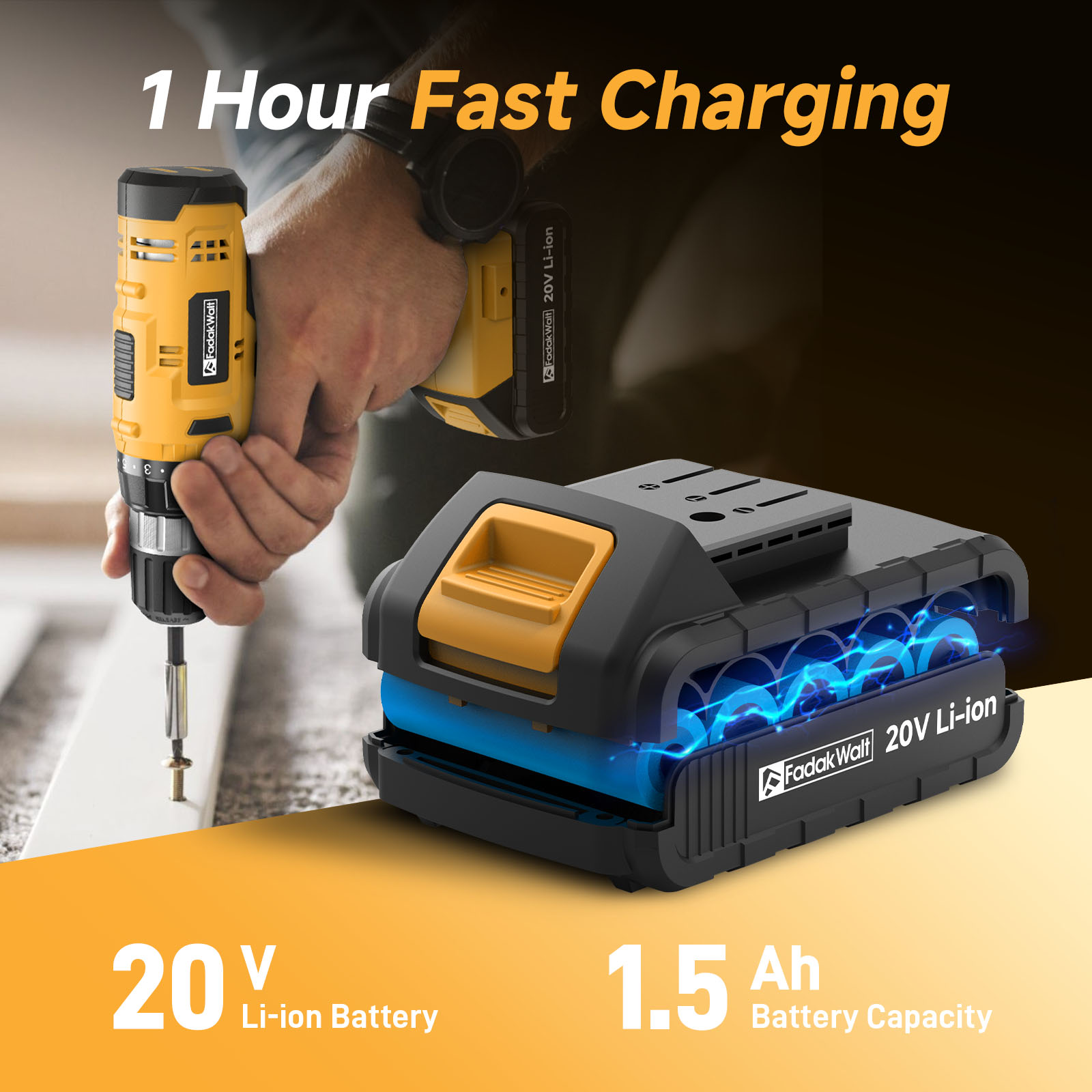 FADAKWALT 20V Cordless Drill Kit with Battery & Charger photo 2