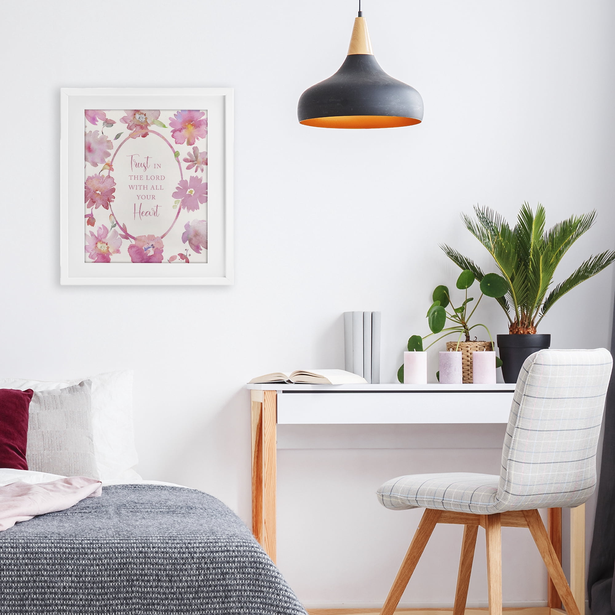 Stupell Industries Trust In The Lord Pink Blooms White Framed Print Under Glass, design by Theresa Heidel