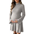 thumbnail image 2 of UKHCCC Women's Turtleneck Maternity Dress, Ribbed Knit A-Line Mini Dress with Long Bell Sleeves, Stretchy Casual Pregnancy Dress, 2 of 7
