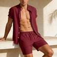 thumbnail image 4 of IWRICH Men's Two Piece Outfit Shorts Casual Short Sleeve Button down Shirt and Beach Shorts Set Summer Vacation Outfits Wine XXXL, 4 of 5