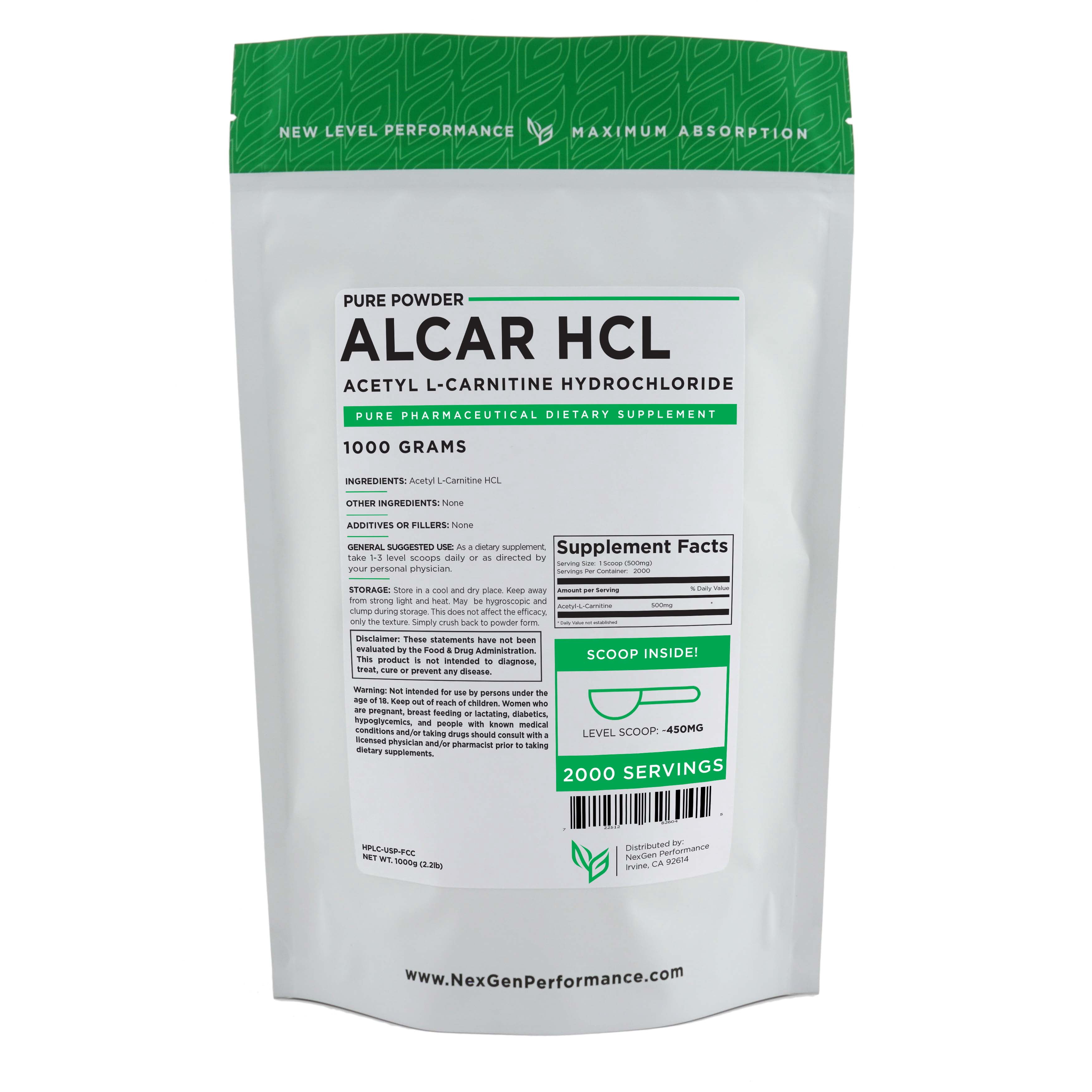 Acetyl LCarnitine (ALCAR) Powder 1000g (2.2lbs) Energy & Performance