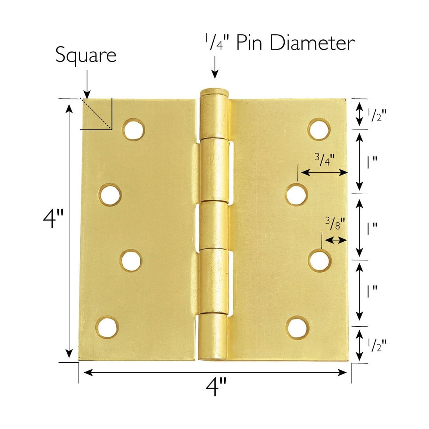 Design House 3-Pack 4" x .125" x 4" Square Butterfly Interior/Exterior Door Hinges, Satin Brass