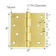 thumbnail image 3 of Design House 3-Pack 4" H x .125" Radius Square Interior/Exterior Door Hinges, Satin Brass, 3 of 16