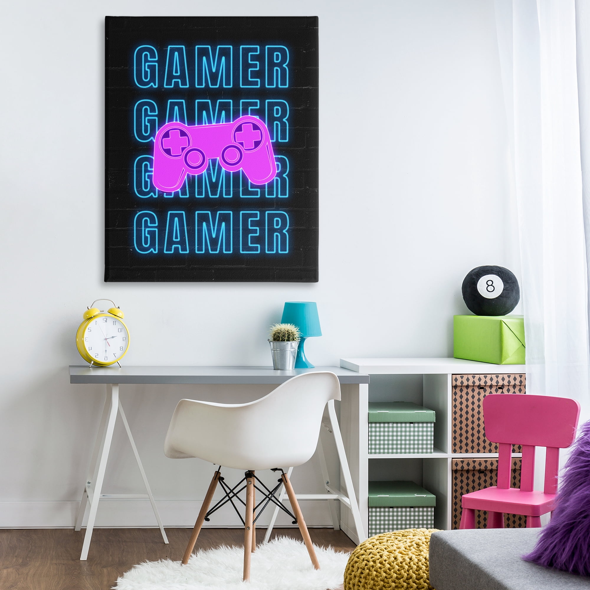 Stupell Industries Neon Gamer Words Typography Painting Gallery Wrapped Canvas Art Print Wall Art, 36 x 48