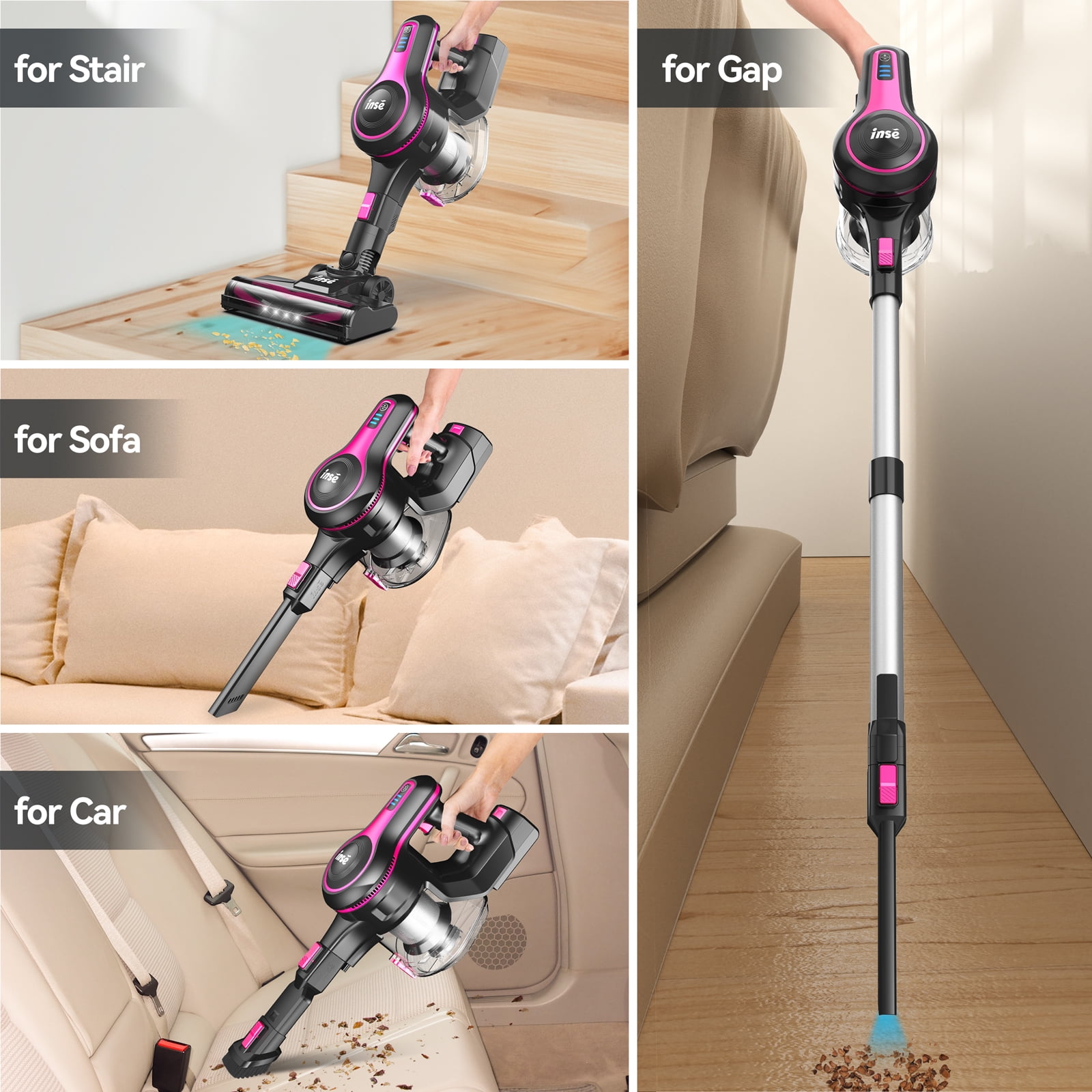 INSE Cordless Vacuum Cleaner 6-in-1 Stick Vacuum 20kPa Lightweight for Hard Floor Carpet Pet Hair Blue