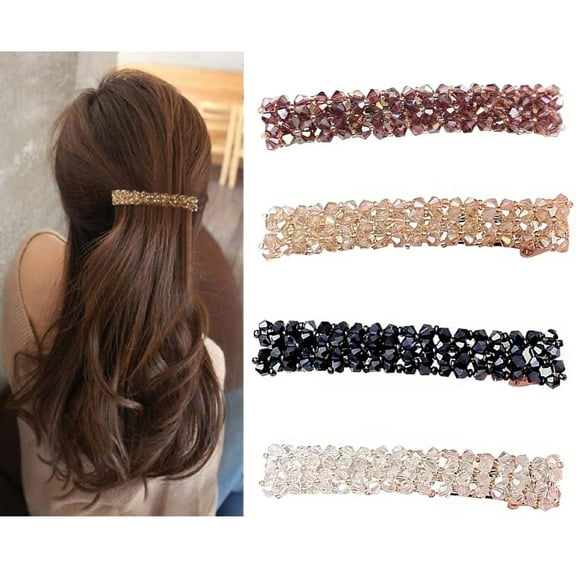 4 PCS Hair Barrettes for Women Ladies, Flower Crystal Rhinestones Barrette Pearl Spring Hair Clip Accessories,Vintage Metal French Hair Clip Women Fashion Ponytail Holders Barrette for Daily Wear
