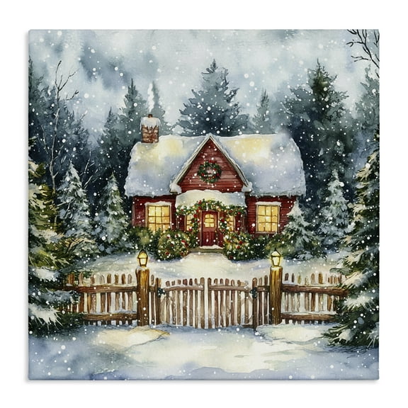 Stupell Industries Scenic Winter Cottage Holiday Painting Gallery Wrapped Canvas Art Prints Wall Art, 17 x 17