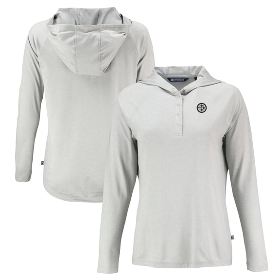 Women's Cutter & Buck Gray Pittsburgh Steelers Coastline Epic Comfort Eco Recycled Long Sleeve Hoodie T-Shirt