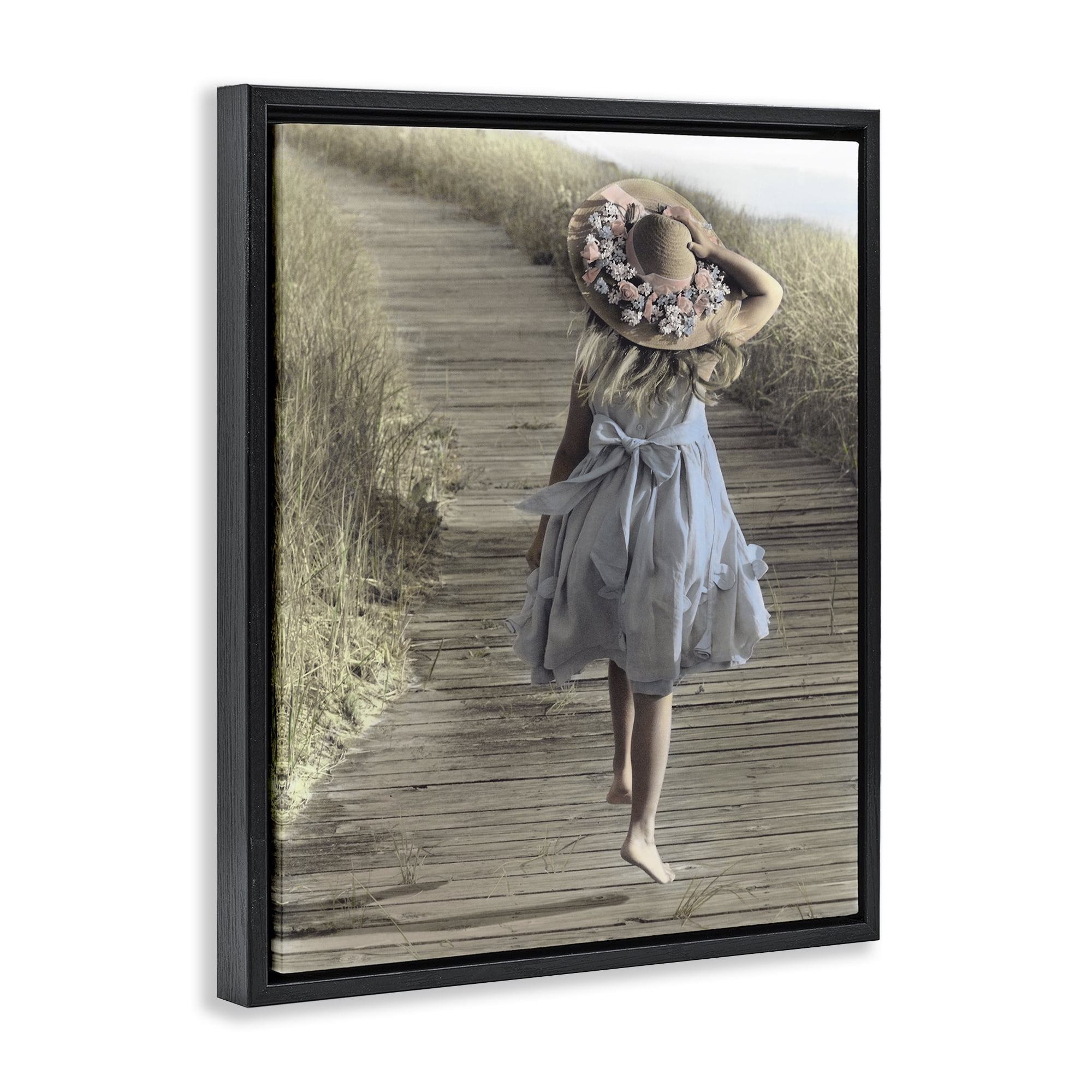 Stupell Industries Girl With Sun Hat Walking Black Framed Floater Canvas Wall Art, design by Kendra Dew