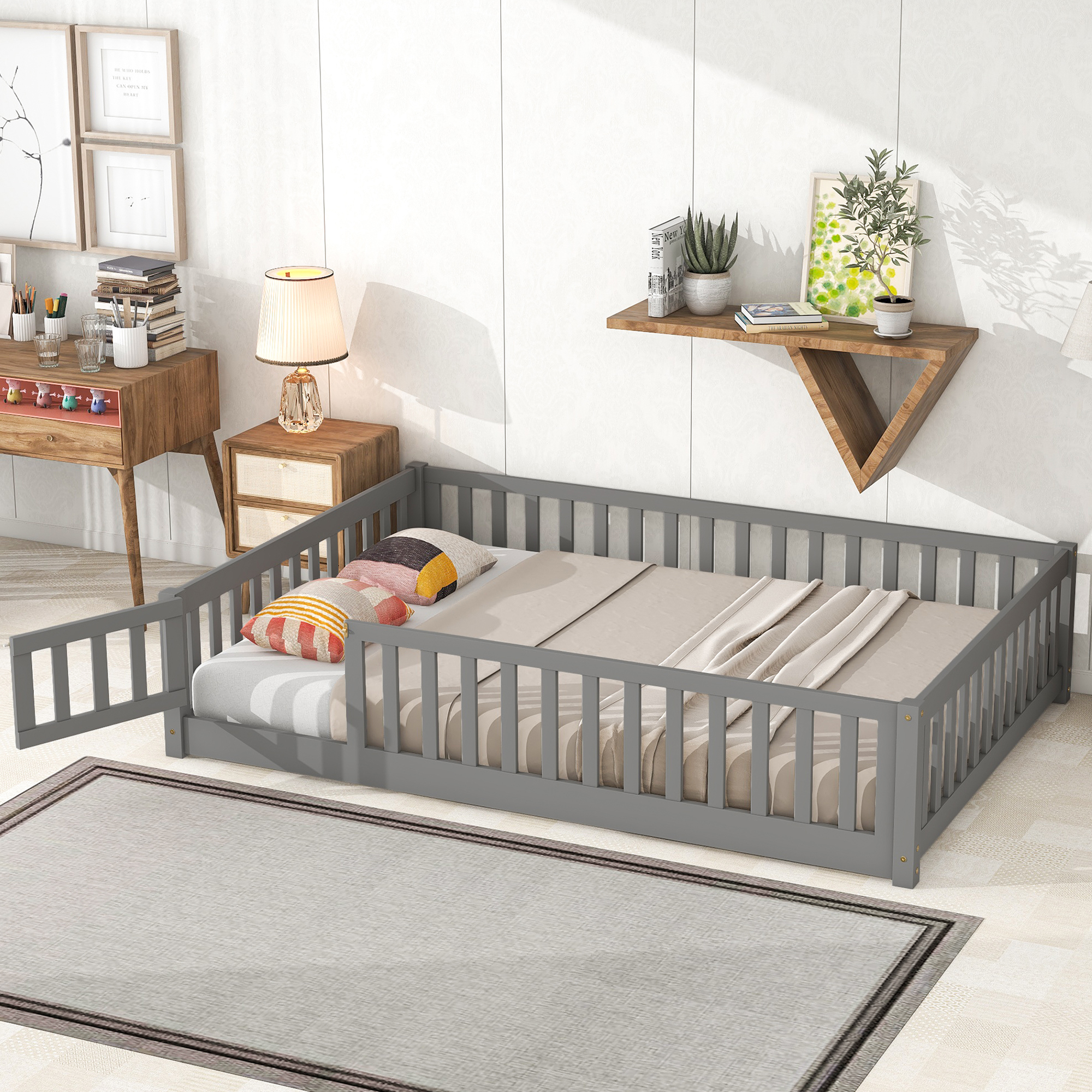 HSUNNS Full Size Daybed Frame for Toddlers Kids, Full Floor Bed with