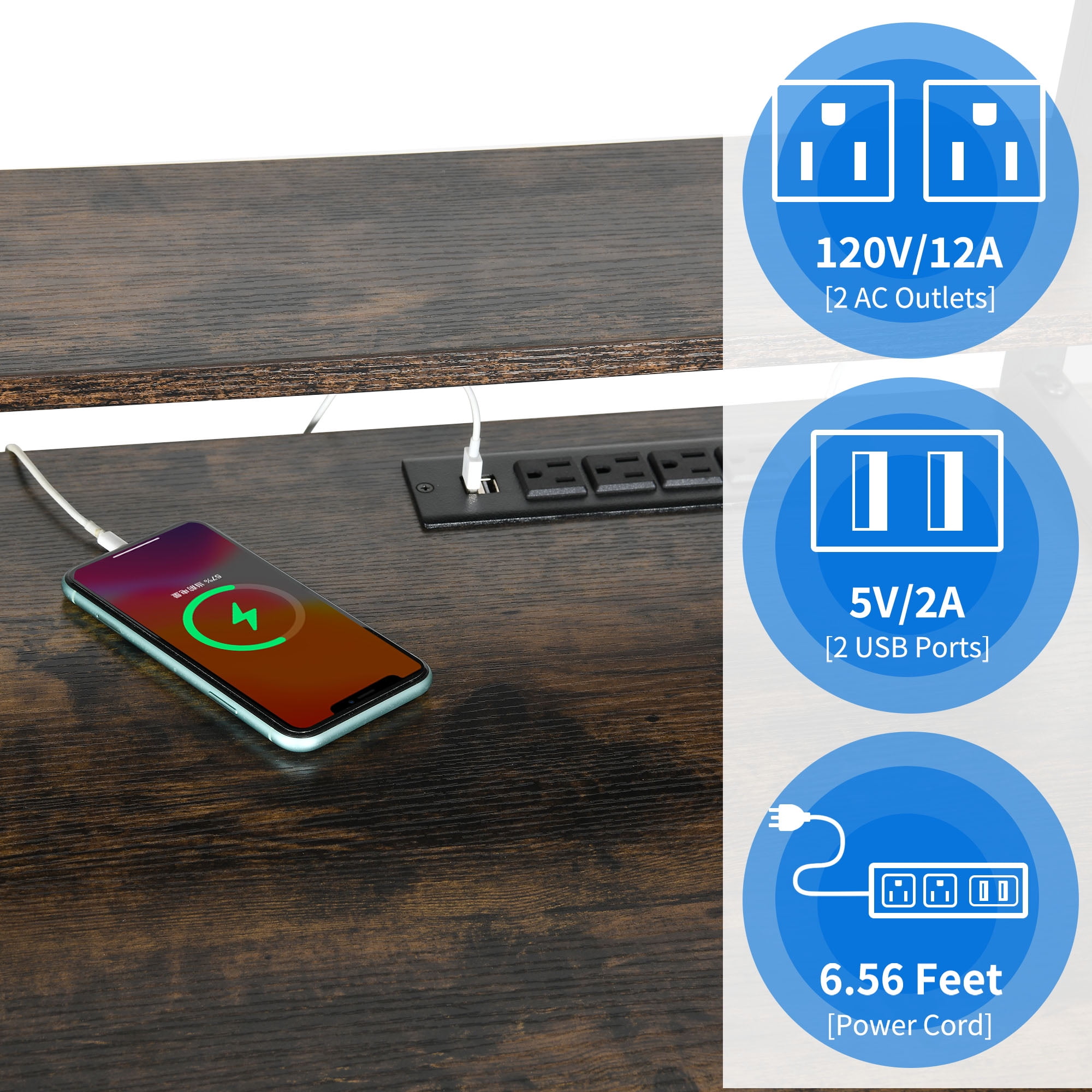 Uforic 59 "Computer Desk with Power Outlets & LED Light, Office Desks with Hutch & Monitor Stand, Gaming Desk Executive Desk with Storage Shelves for Home Office , Brown