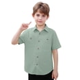 thumbnail image 4 of Ticikt Boys Button Up Shirt, Short Sleeve Casual Solid Little/Big Kids Shirt with Pockets,Color:Army Green, 4 of 4