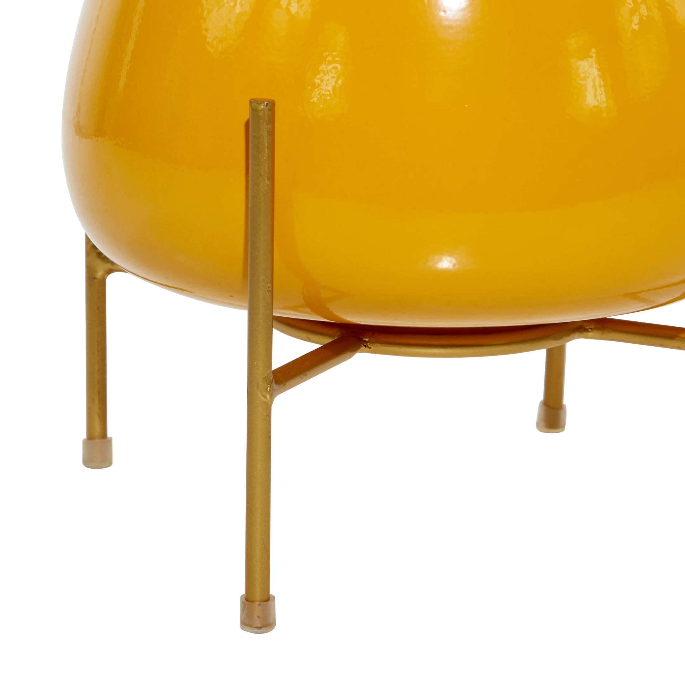 DecMode Modern Metal Bowl Shape Planter with Yellow Golssy Finish, Set of 2 8", 10"H