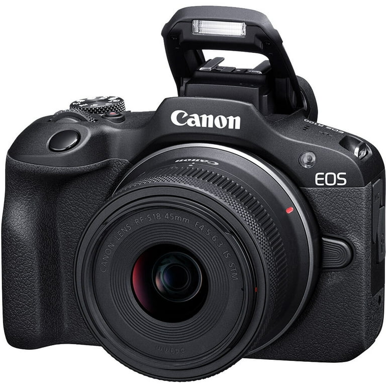 Canon EOS R100 Mirrorless Camera with 18-45mm Lens (6052C012) + Filter Kit  + Corel Photo Software + Bag + 64GB Card + LPE17 Battery + Charger + Card