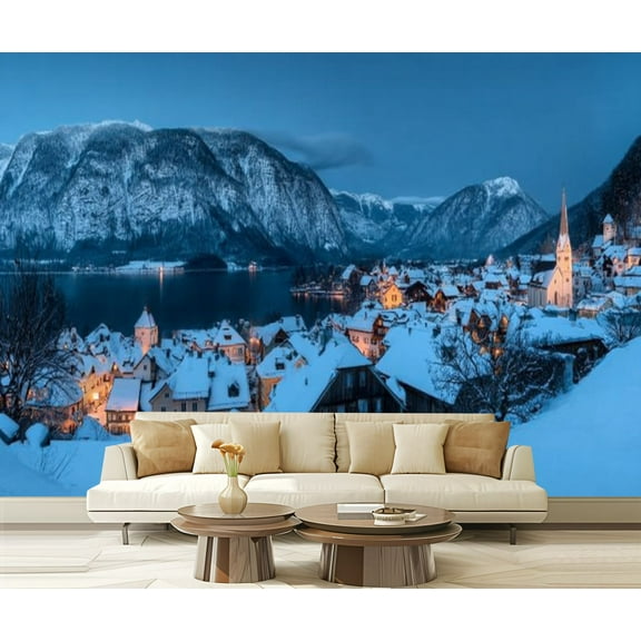 Peel and Stick Wallpaper Hallstatt Panorama Modern Art Wall Mural Decor Self Adhesive and Removable 69in x 98in