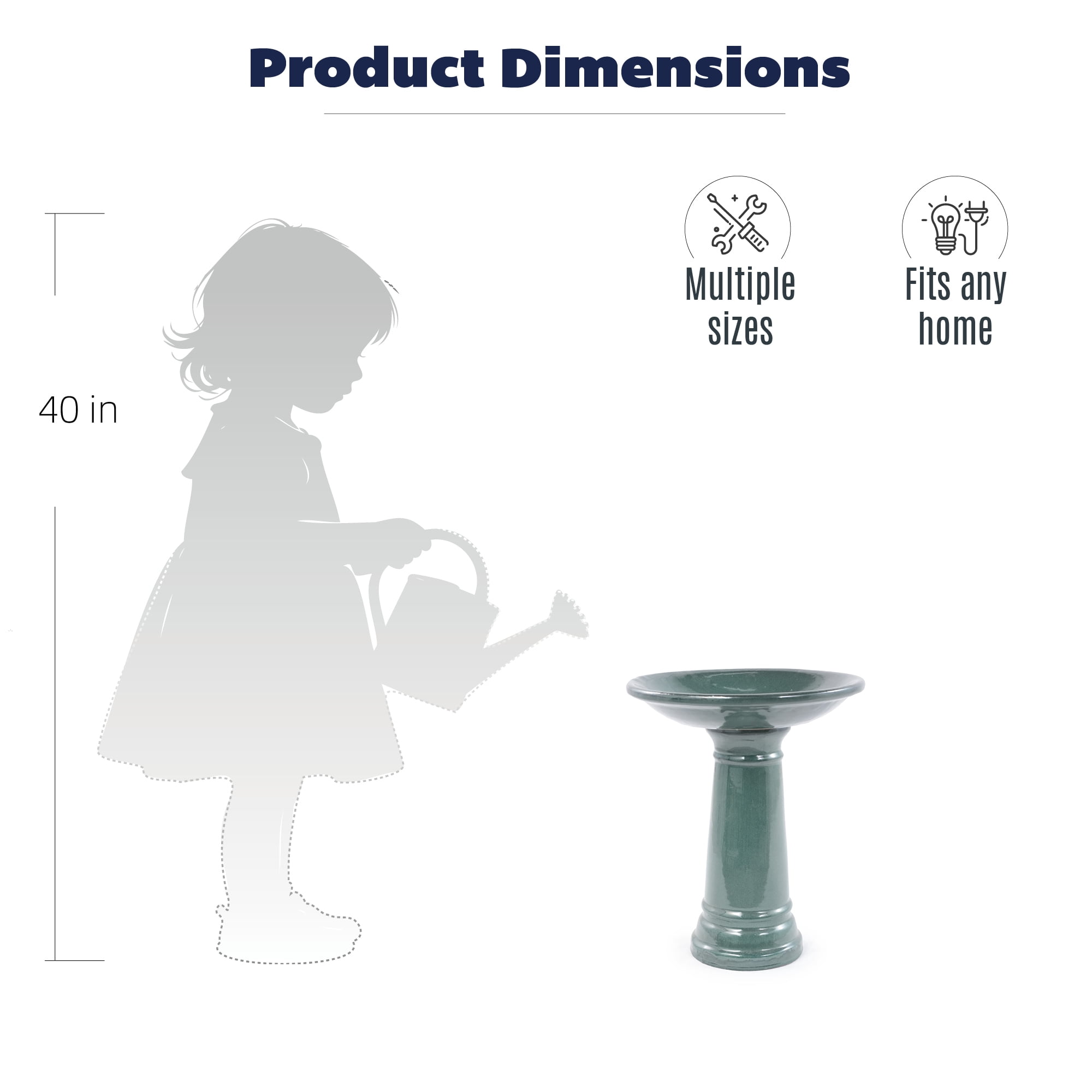 Ceramic Pedestal Bird Bath for Outdoor Garden, 12.4 Inch Diameter Vintage Forest Green Birdbath, Tall Backyard Patio Wild Bird Water Feeder Yard Decor
