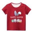 thumbnail image 1 of Penkiiy T-Shirts de Pâques pour Enfants Garçons Filles Mode Oreilles de Lapin de Pâques Œufs de Pâques Imprimé Col Rond Manches Courtes 5 Ans Rouge, 1 of 4