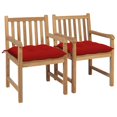 thumbnail image 1 of vidaXL Chaises de Jardin 2 pcs avec Coussins Rouges en Bois de Teck Massif, 1 of 5