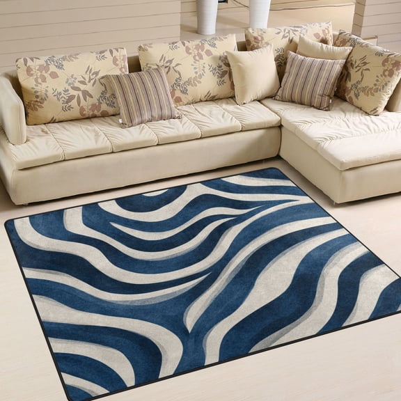 Area Rug Indoor 80"x58"in Non-Slip Wear Resistant Floor Mats Soft Large Carpets for Living Room Bedroom Home Decor Dark Blue Zebra Stripes