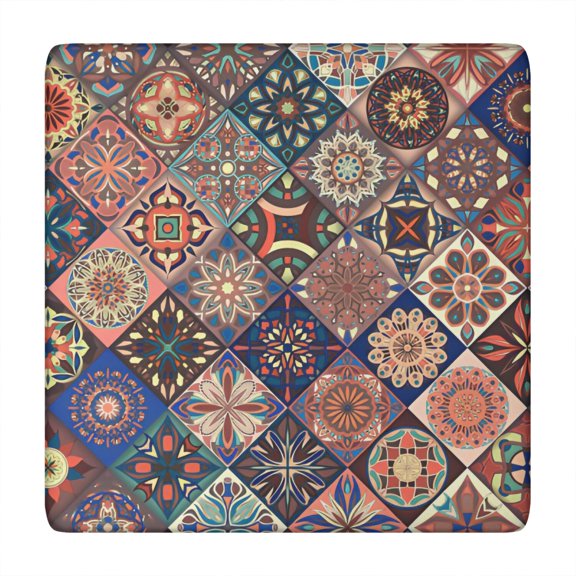 Modern Boho Floral Design Table Cover 34x34 Inch Square Tablecloth with Elastic Edge for Contemporary Dining Spaces