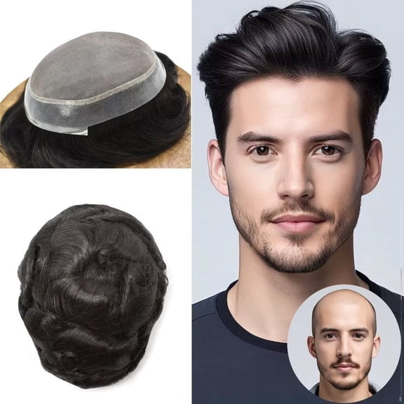 LYRICAL HAIR Mens Hair System Durable Fine Mono Center Mens Toupee Human Hair Replacement Thin Skin Toupee for Men Bleached Knots Toupee Hair for Man Black Brown Blonde Gray Hair Piece