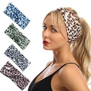 Windfall Women Leopard Print Headband Boho Head Band Twist Headwraps Elastic Yoga Workout Sport Hair Accessories