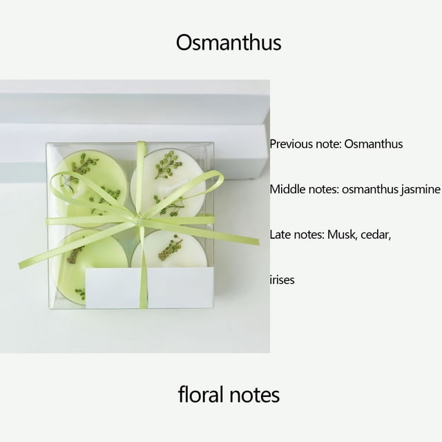 TIMIFIS Scented Candles, 4 PCS White and Green Beeswax Soy Wax Tealight Candles with Dried Flower Decoration Long Lasting Ideal for Relaxation Spa and Gifts Home Decor