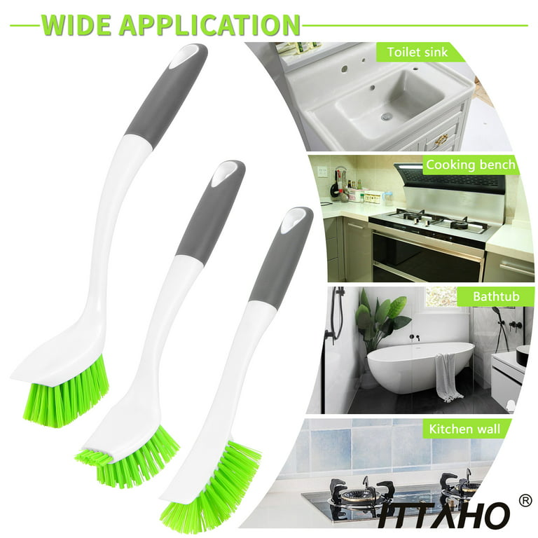 ITTAHO 3 Pack Dish Brush Set, Rubber Kitchen Scrub Brush for